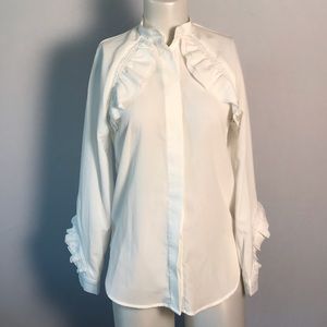 CHINSTUDIO‎ WHITE RUFFLE LONG SLEEVE BUTTON UP